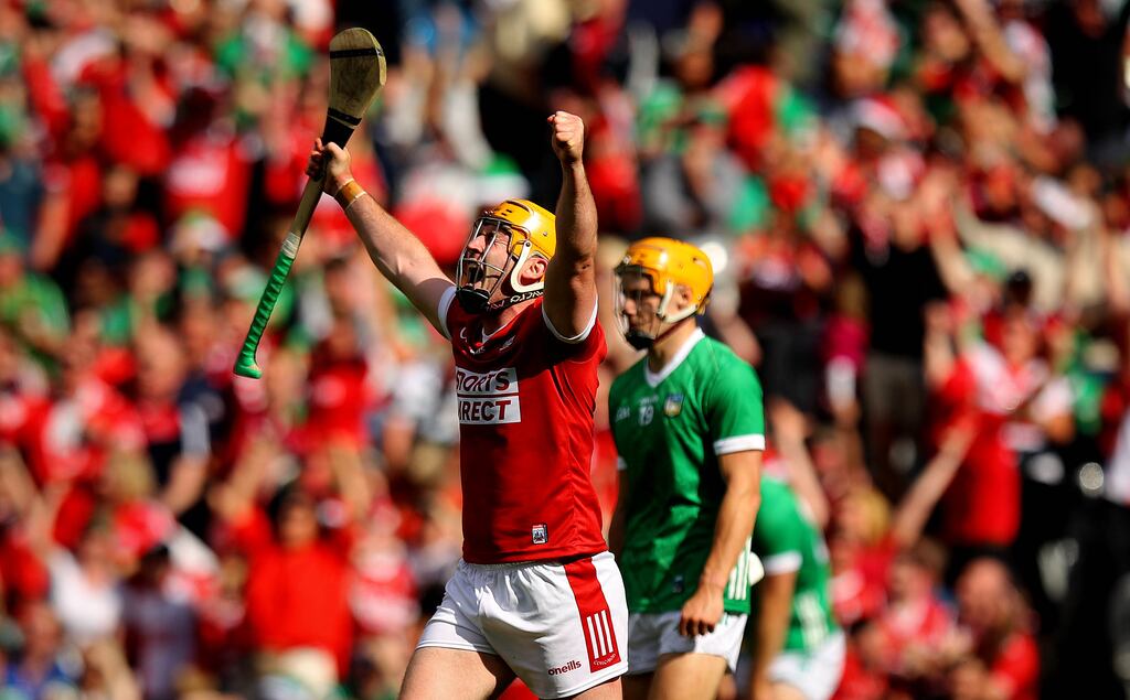 Niall O'Leary celebrates at the final whistle following victory over Cork in an enthralling All-Ireland semi-final at Croke Park. Photograph: Ryan Byrne/Inpho