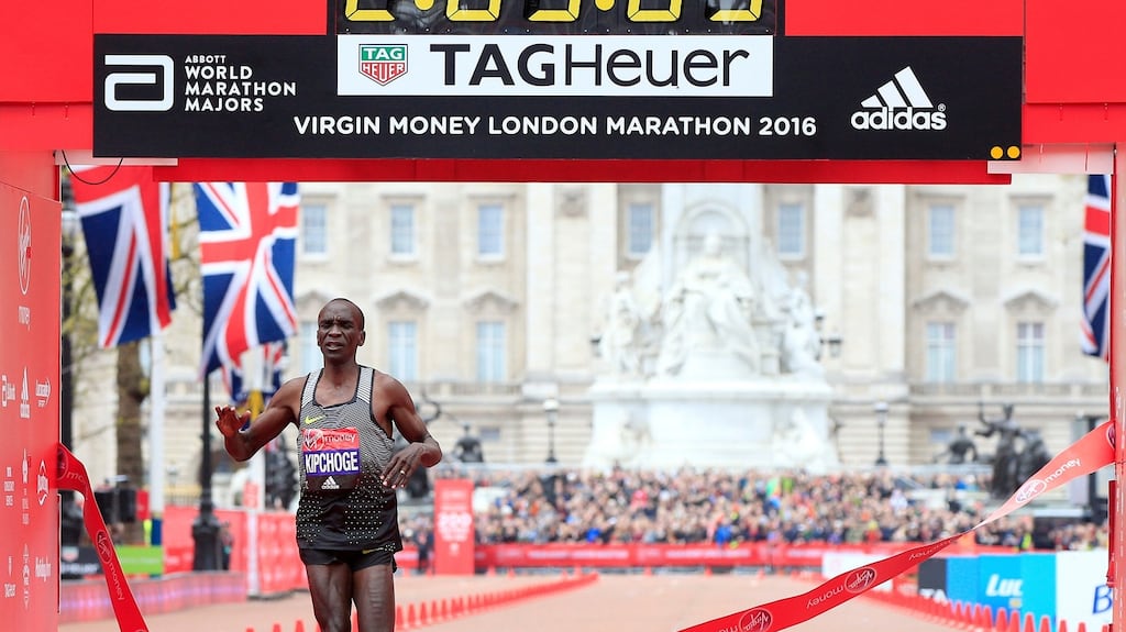 Kenya’s Eliud Kipchoge winning the London marathon in 2016. Kipchoge will be part of Nike’s Breaking2 project. Photograph: Jonathan Brady/PA Wire.