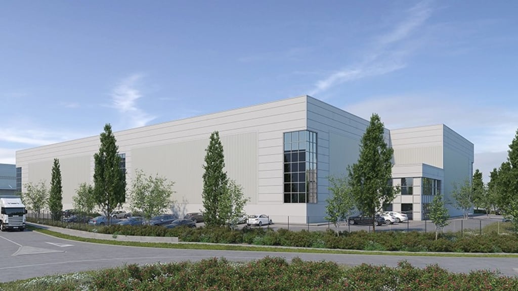 A computer-generated image of Block D at Greenogue Logistics Park in Dublin.