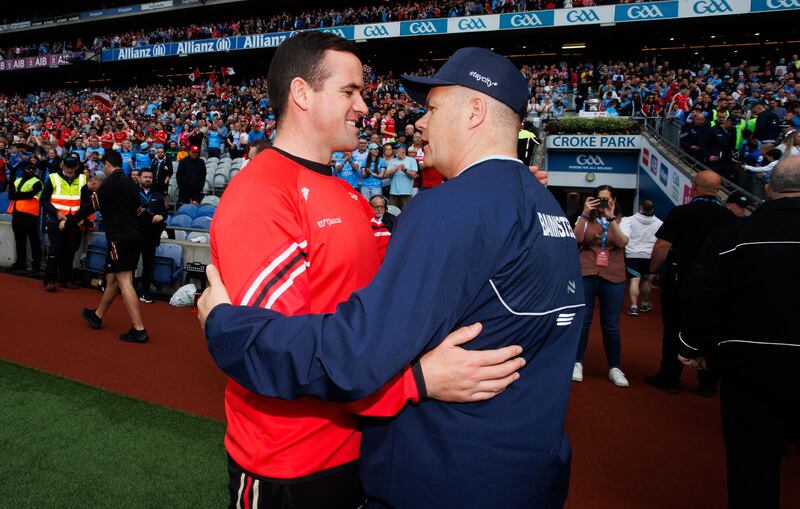 Ger Brennan and Dessie Farrell after last year's Leinster final. Photograph: Tom Maher/Inpho