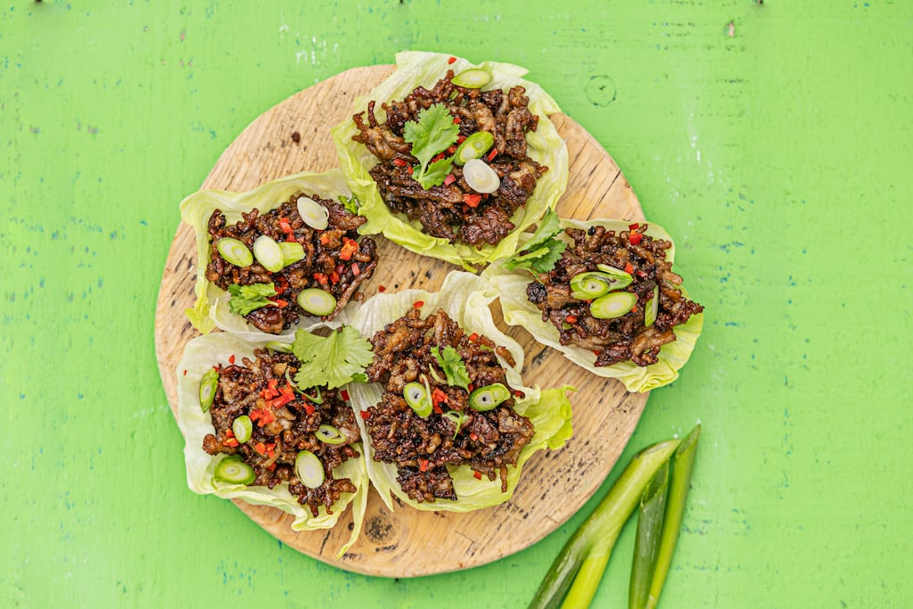Yuk sung with chilli, roast garlic and lettuce. Photograph: Harry Weir