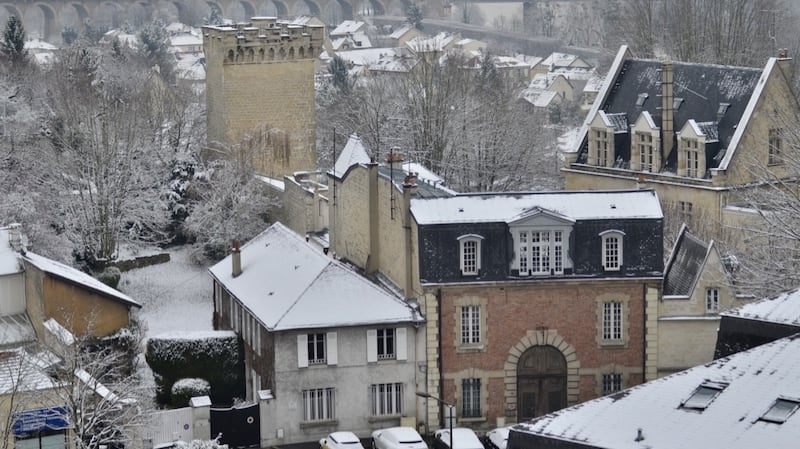 The rail viaduct in Le Pecq during last month’s snowfall.
