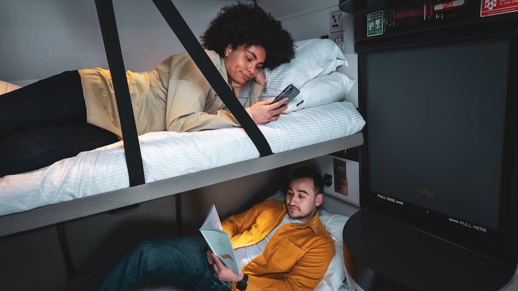 On board the Night Riviera to Cornwall: single-occupancy cabin costs £90 (€108) and, if you are travelling with someone else, a double-occupancy cabin is £120 (€144). Photograph: GWR