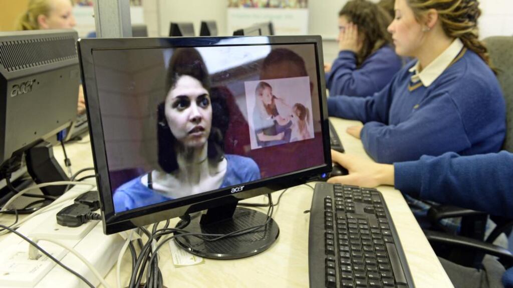 Leaving Certificate students use the Linguaswap programme at Colaiste Bhride , Carnew, Co Wicklow. Photograph: Eric Luke/The Irish Times
