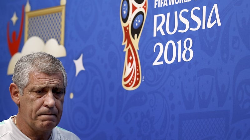 Portugal’s head coach Fernando Santos leaves after attending a press conference at the Fisht Olympic Stadium in Sochi. Photograph: Getty Images