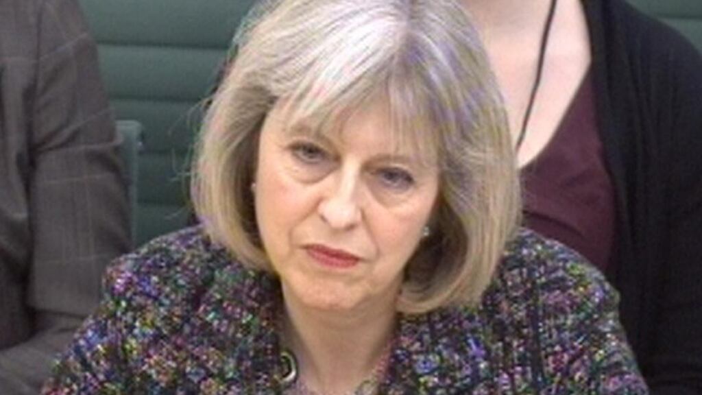 British home secretary Theresa May answers questions during a meeting of the parliamentary home affairs committee on Monday. She described slavery as an affront to human dignity and said it had no place in Britain. Photograph: PA
