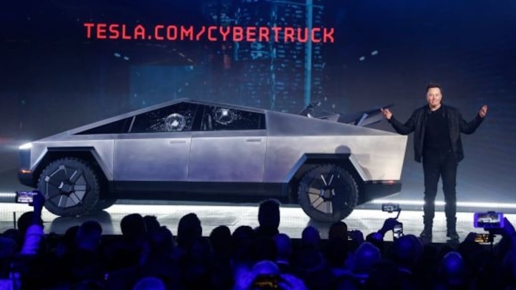 Tesla chief executive Elon Musk introduces the Cybertruck at Tesla’s design studio earlier this month, in Hawthorne, Calif. The botched launch of the electric vehicle caused shares to fall 6%. Photograph: Ringo HW Chiu/Ap