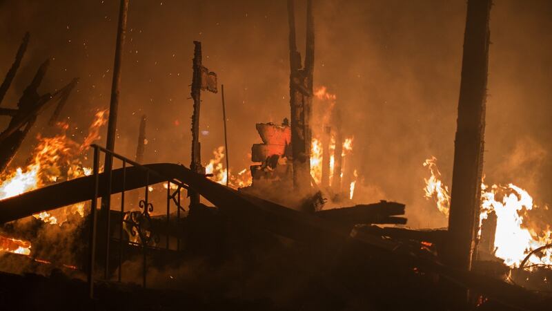 A structure burns in the early morning hours in Sonoma, California. Photograph: David McNew/Getty Images