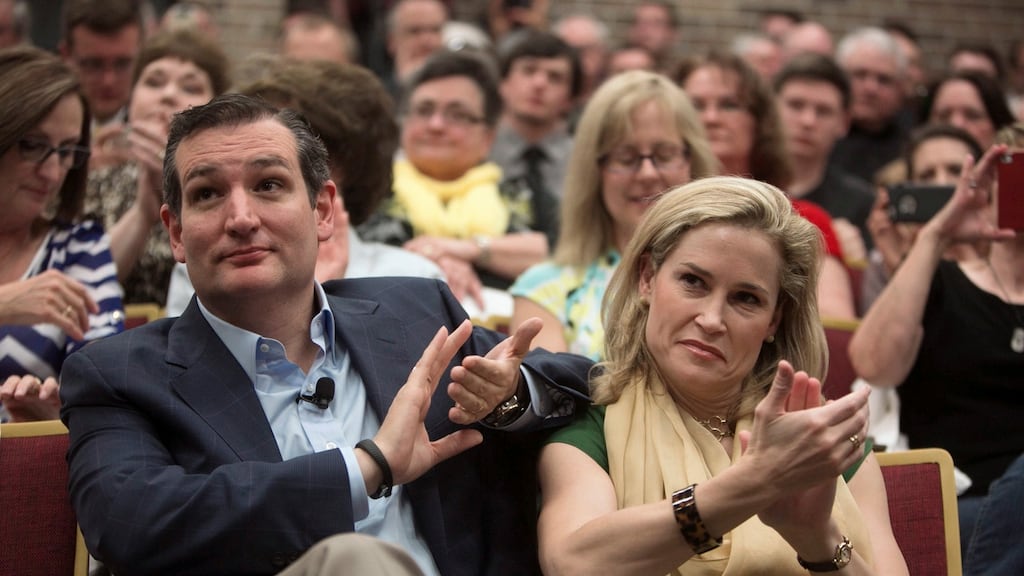 US senator Ted Cruz  and his wife Heidi applaud at an event in Morningside College, Sioux City, Iowa, earlier this year. Photograph: Lane Hickenbottom/Reuters