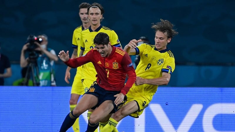 Alvaro Morata endured a difficult evening against Sweden. Photograph: Pierre-Philippe Marcou/Getty/AFP