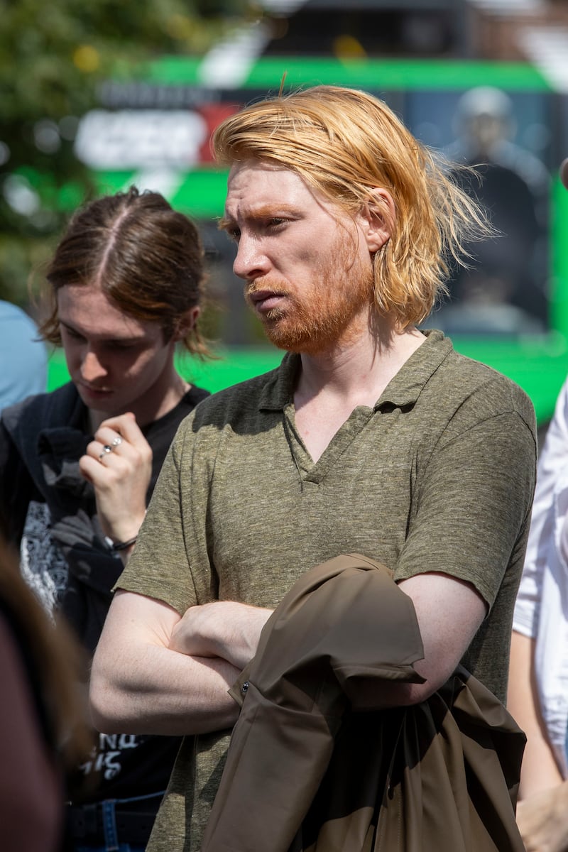 Actor Domhnall Gleeson at the Irish Equity solidarity rally in St Stephen's Green, Dublin. Photograph: Tom Honan