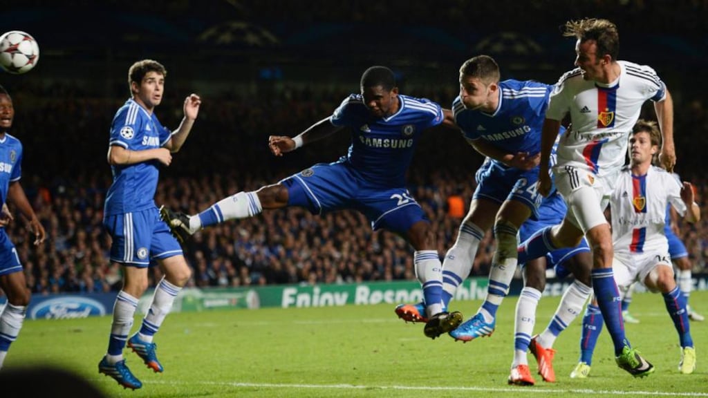 Basel’s Marco Streller (right) scores the winner against Chelsea at Stamford Bridge. Photograph: Dylan Martinez/Reuters