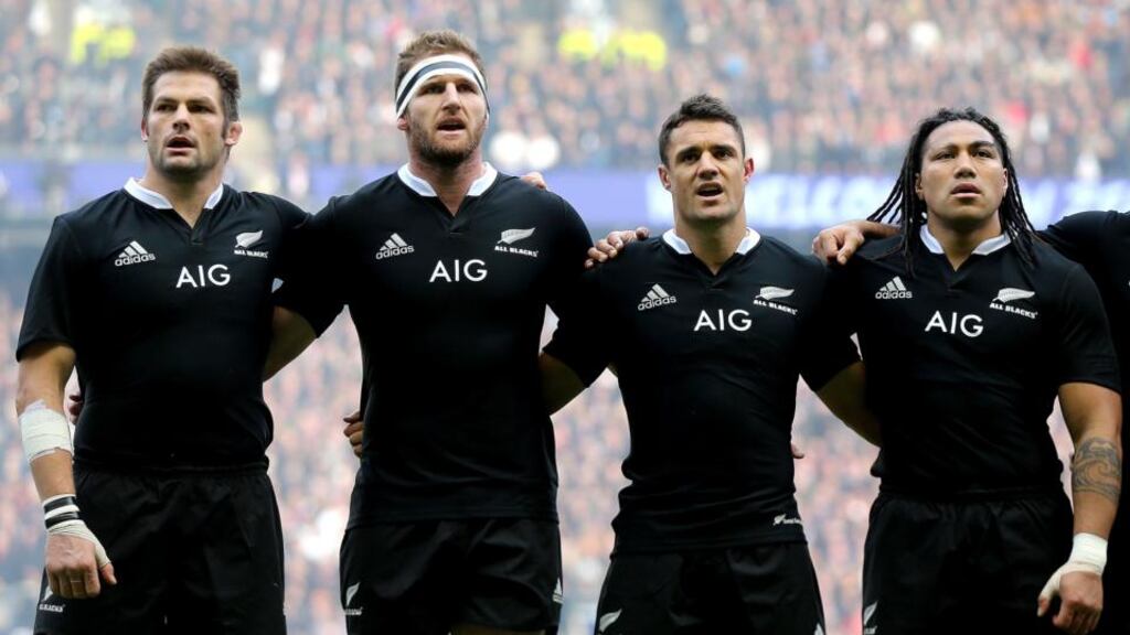 New Zealand’s Dan Carter (second right) will miss the final Bledisloe Cup match against Australia. Photograph: James Crombie/Inpho