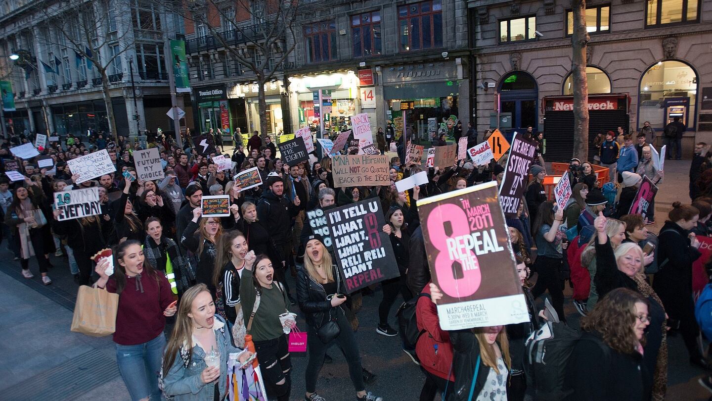 Protesters call for the repeal of the Eighth Amendment in Dublin. Photograph: Dave Meehan/The Irish Times