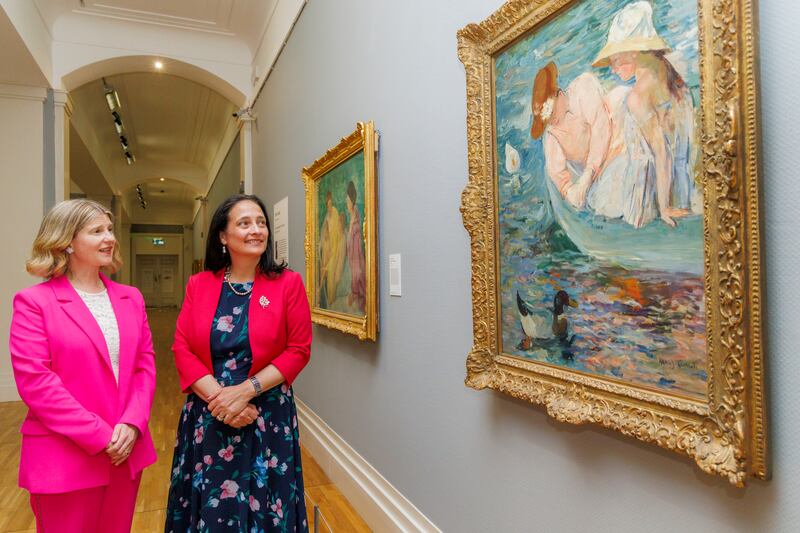 National Gallery director Dr Caroline Campbell and Minister for Culture Catherine Martin at the launch of the gallery’s temporary exhibition of works by women impressionists in June. Photograph: Keith Arkins Media