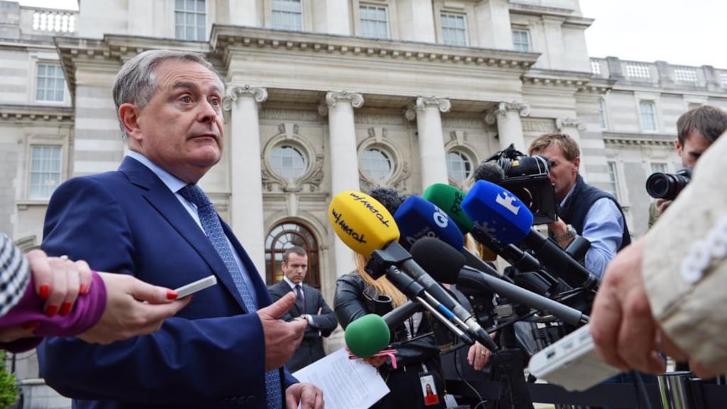 Brendan Howlin, who announced a new policy of filling board vacancies, speaking outside Government Buildings yesterday. Photograph: Eric Luke/Irish Times