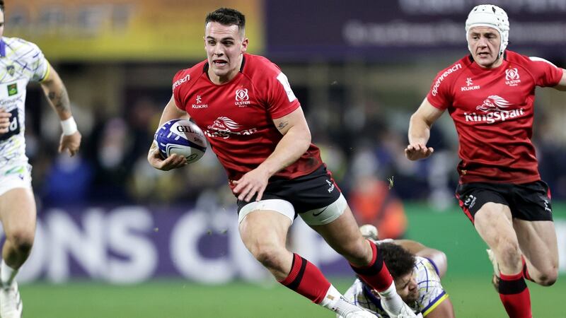 Ulster’s James Hume and Tani Vili of Clermont Auvergne at Stade Marcel-Michelin on Saturday. Photograph: Laszlo Geczo/Inpho
