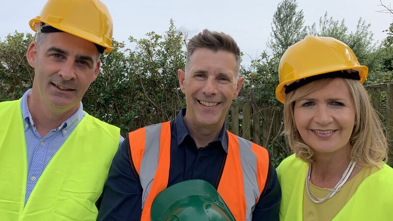 Dermot Bannon with David and Nessa Conlon of Kildare on the first episode of Room to Improve