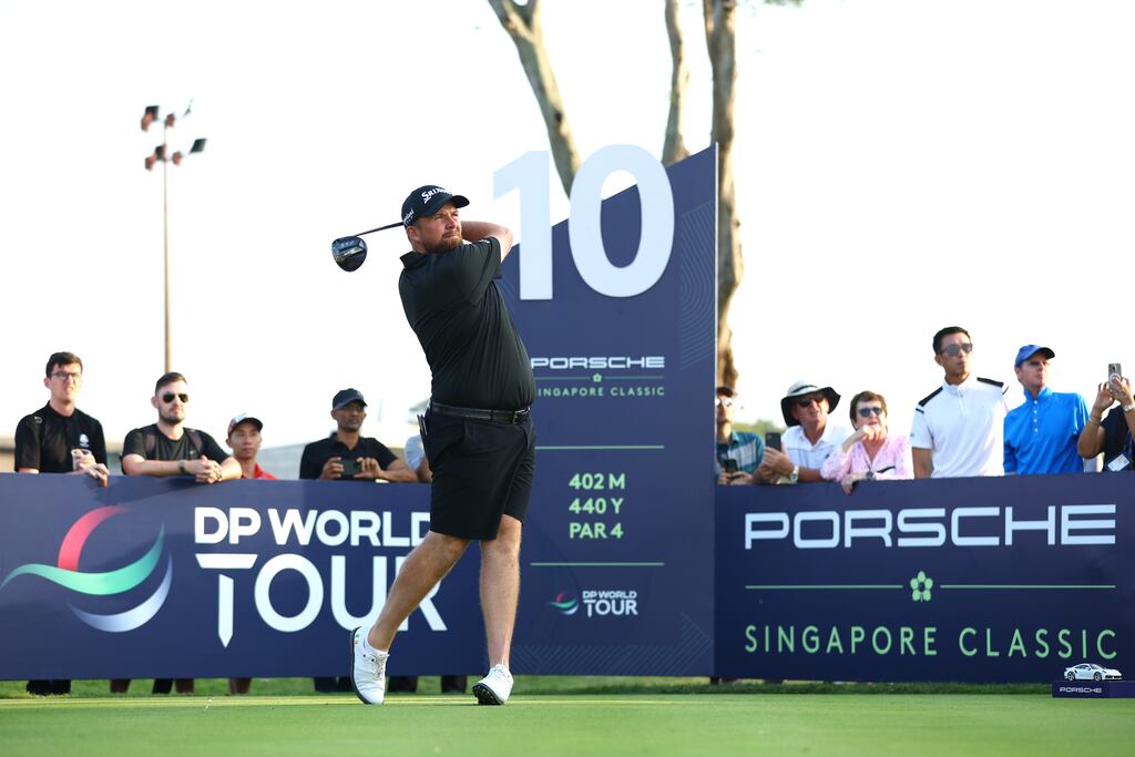 Shane Lowry tees off on the 10th hole during the second round of the Porsche Singapore Classic at Laguna National Golf Resort in Singapore. Photograph: Yong Teck Lim/Getty Images
