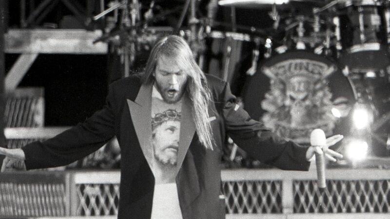 Axl Rose on stage with Guns N’ Roses at Slane Castle on Saturday, May 16th, 1992. Photograph: Matt Kavanagh