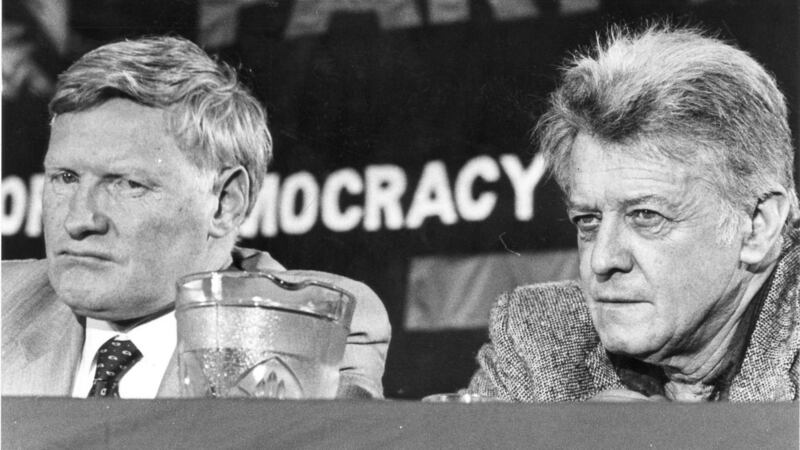 Sean Garland, then general secretary of the Workers Party, a member of the ard comhairle, Cathal Goulding, at the party’s ard-fheis. Photograph: Paddy Whelan