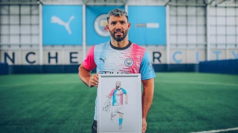 Sergio Aguero wearing the new kit. Photo: Manchester City Football Club