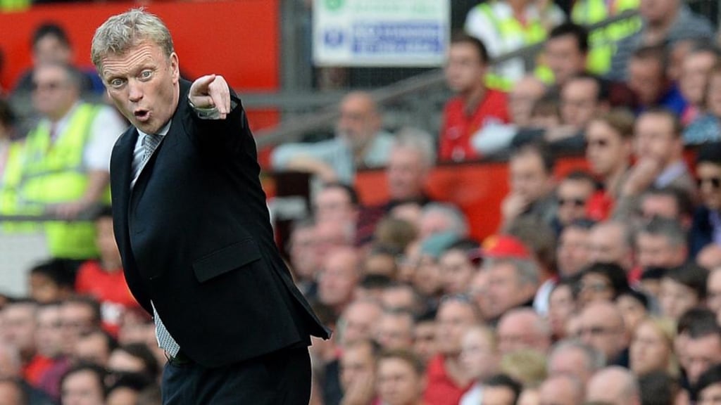 Manchester United manager David Moyes during Saturday’s Premier League match against West Brom at Old Trafford. Photograph: Martin Rickett/PA