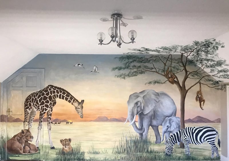 African safari indoor mural by Vauney Strahan