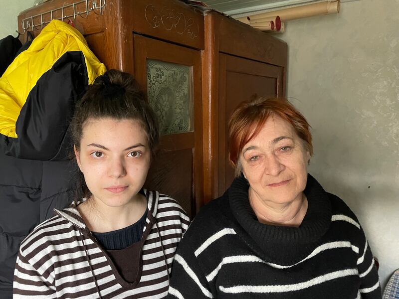 Zoya Khanaeva and her granddaughter Ilona Razvayeva. Photograph: Daniel McLaughlin