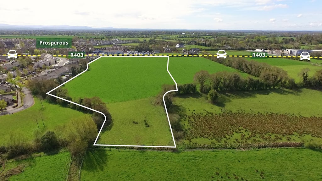 An aerial view of the subject site shows its location next to the R403 in Prosperous, Co Kildare