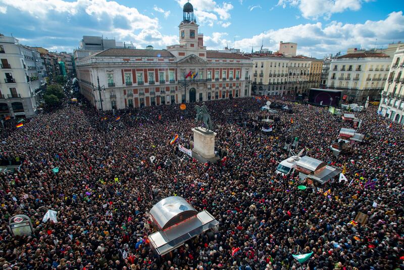 Podemos supporters gather at Puerta del Sol square in 2015 in Madrid. Photograph: David Ramos/Getty