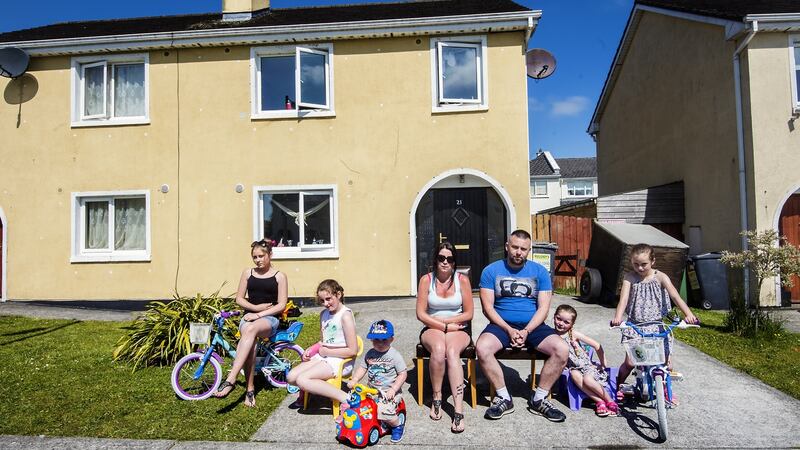John Paul Doyle with his wife Frances and five of their six children at the house in Keenagh, Co Longford in June. Photograph: Brenda Fitzsimons/The Irish Times