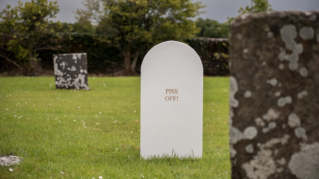 One of Alan Counihan’s styrofoam headstones. Photograph: Matthew Gidney