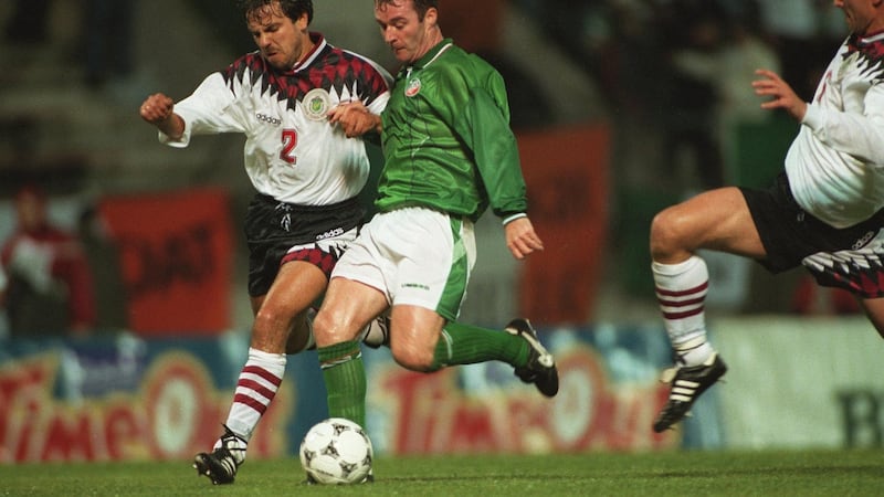 John Sheridan in action for Ireland against Latvia in 1994. Photograph: James Meehan/Inpho