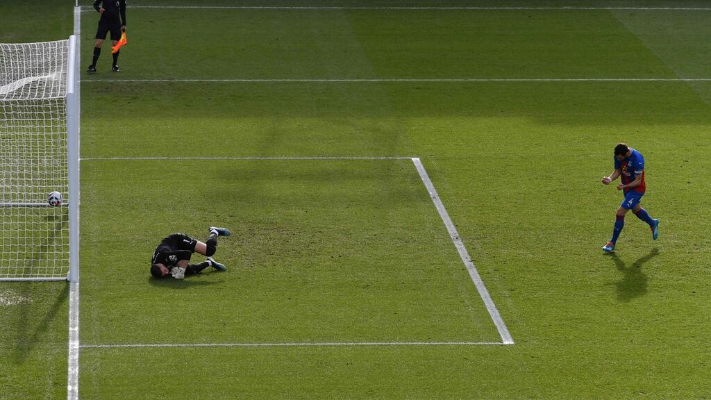 Crystal Palace captain Luka Milivojevic scores a penalty against West Brom. Photograph: Getty Images