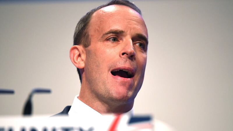 Secretary of State for Exiting the European Union Dominic Raab speaks during day two of the annual Conservative Party Conference. Photograph: Jeff J Mitchell/Getty Images