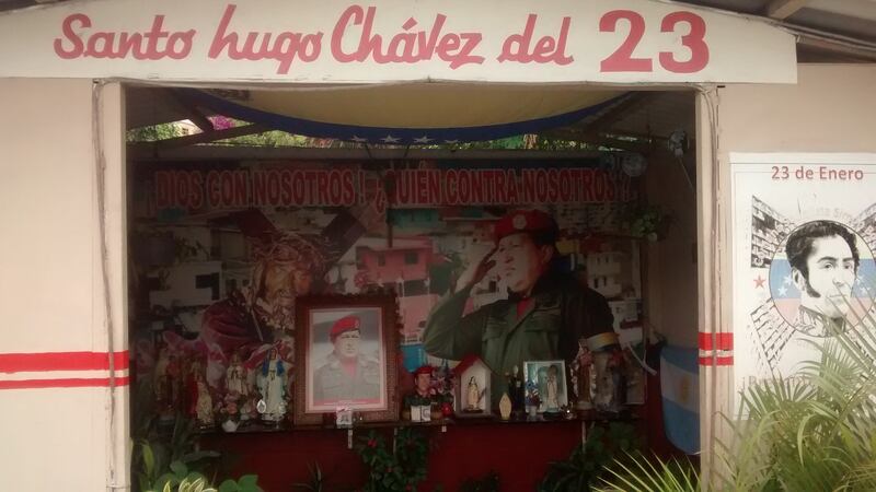 A shrine to Chávez at Barrio 23 de Enero, where Chávez’s body is supposedly kept.