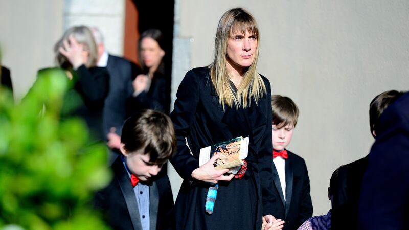 Ruth Fitzmaurice with her children at the funeral of her husband, film director Simon Fitzmaurice, at St Kilian’s Church, Blacklion, Greystones. Photograph: Cyril Byrne / THE IRISH TIMES