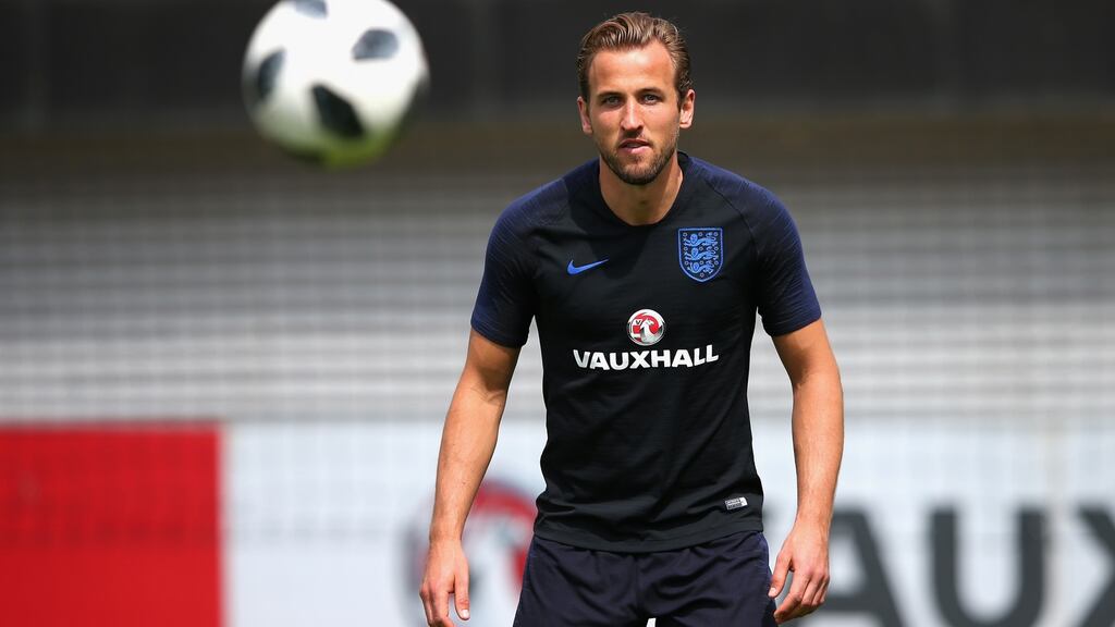 Harry Kane of England receives the ball during an England training session at St Georges Park prior to their departure for Russia. Kane’s club future has been confirmed after he signed a new six-year deal with Tottenham Hotspur. Photo: Alex Livesey/Getty Images
