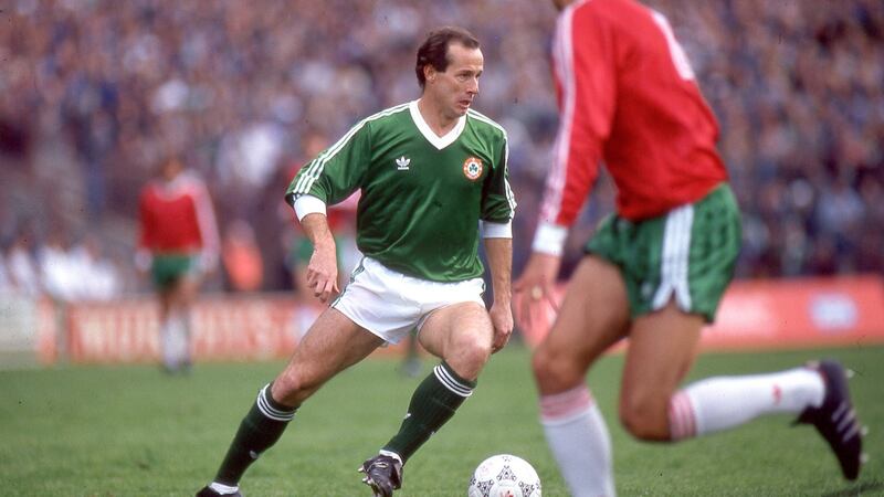 Liam Brady in action for Ireland against Bulgaria at Lansdowne Road in a European qualifier in 1987. Photograph: Billy Stickland/Inpho