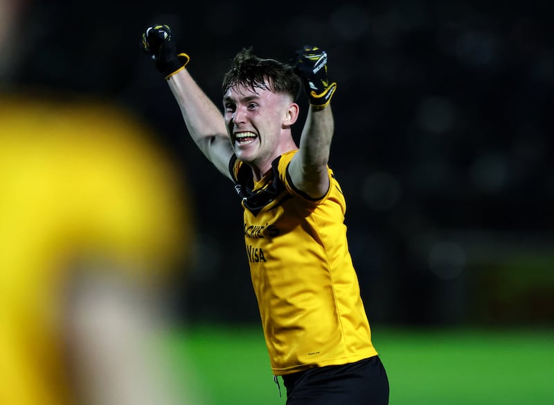 Loughmacrory's Ronan Fox celebrates after the final whistle. Photograph: John McVitty/Inpho