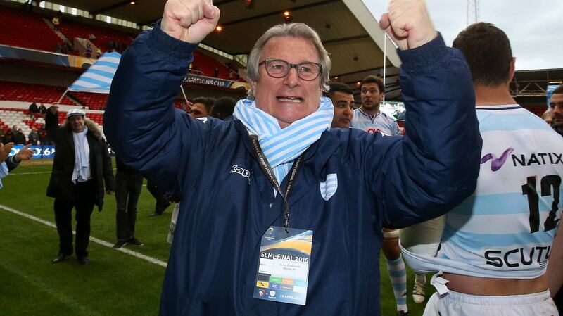 Racing 92 owner Jacky Lorenzetti celebrates the Champions Cup semi-final win over Leicester at the City Ground in Nottingham. Photograph: Billy Stickland/Inpho