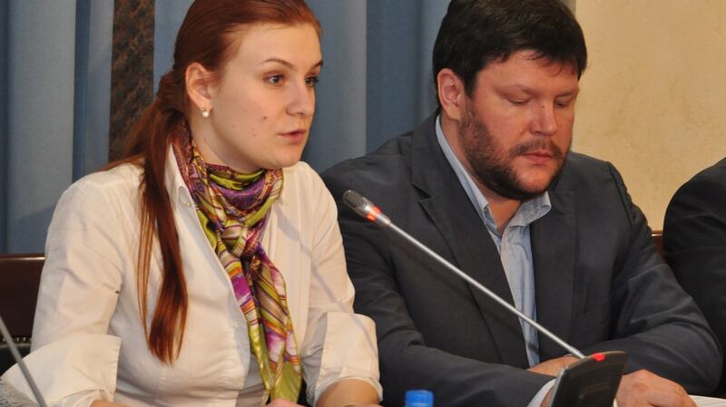Handout photo dated February 24th, 2014 shows then chair of the ‘The Right to Bear Weapons’ Maria Butina attending an event in Moscow. Photograph: EPA/Press Service of Civic Chamber of the Russian Federation