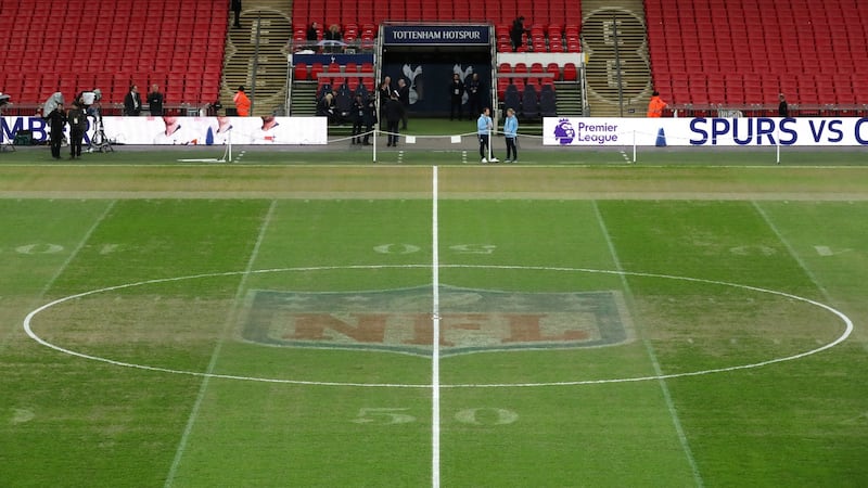 NFL markings were still visible on the pitch at Wembley as Spurs hosted Manchester City. Photograph: Nick Potts/PA