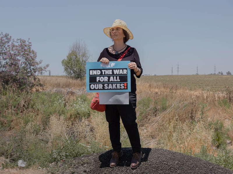 Tamar Parush, an Israeli lecturer in sociology, during an anti-war protest at the Shaar Hanegev junction near the Gaza border in May. Photograph: Amit Elkayam/New York Times