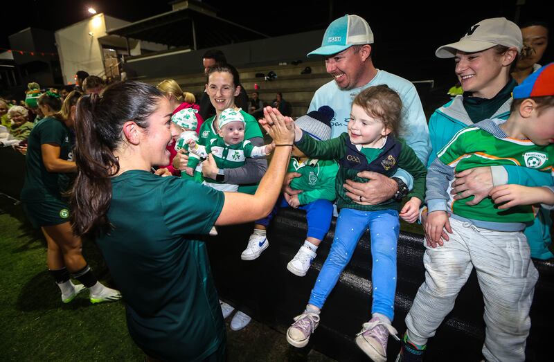 Marissa Sheva of the Republic of Ireland team greets fans at the squad training and press conference at Meakin Park, Brisbane, Australia, on July 12th, ahead of the Fifa Women’s World Cup. Photograph: Ryan Byrne/Inpho