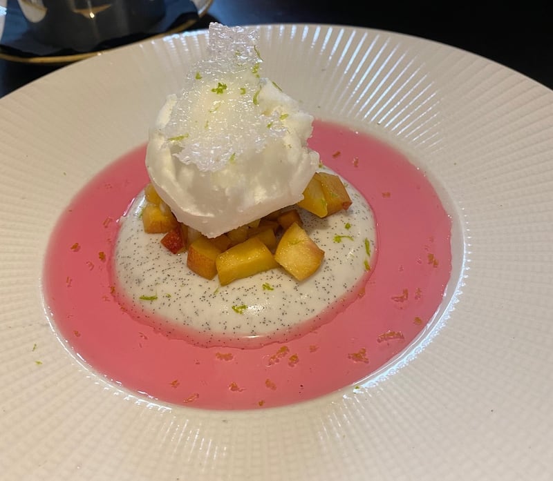 Peach and coconut panna cotta. Photograph: Corinna Hardgrave