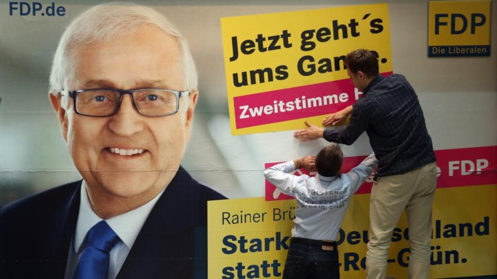 Posters of lead candidiate of the German Free Democrats (FDP) Rainer Bruederle at FDP party headquarters in Berlin, Germany. Photograph: Sean Gallup/Getty Images