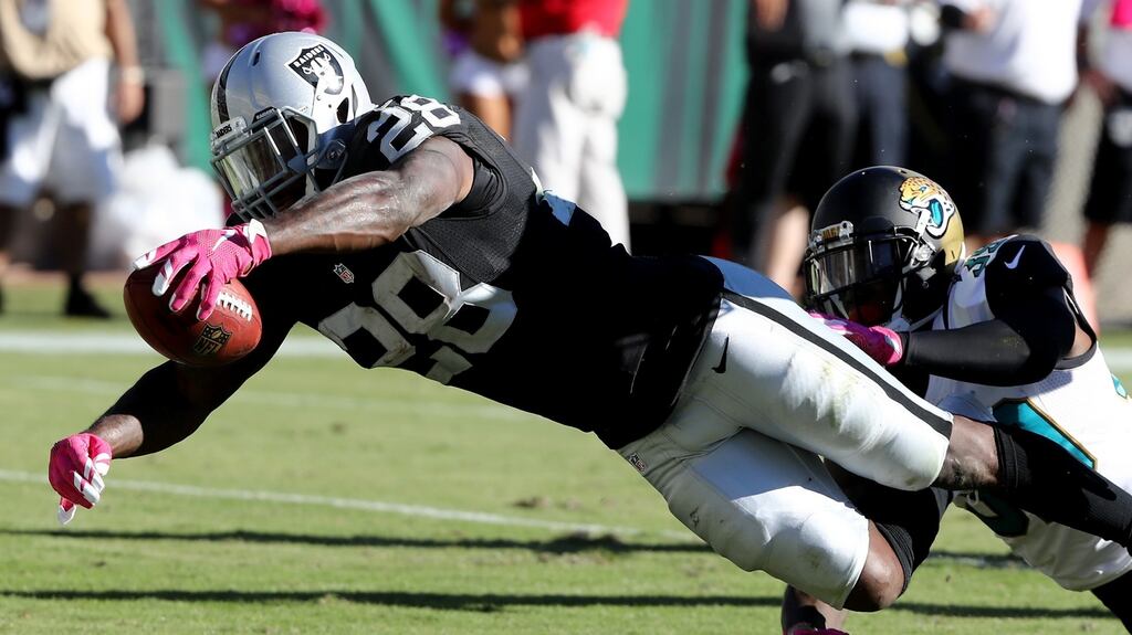 Latavius Murray is in fine form for the Oakland Raiders. Photograph: Sam Greenwood/Getty Images