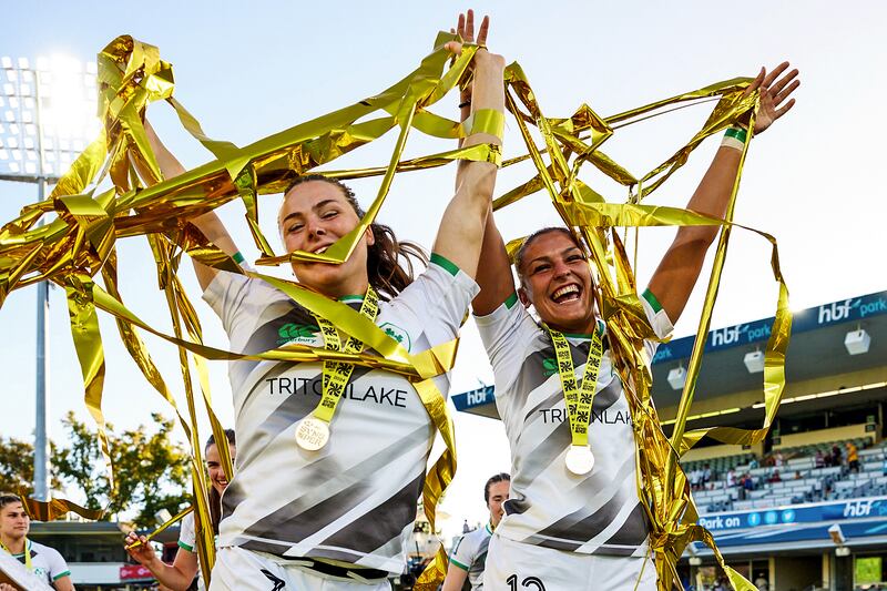 Ireland's Beibhinn Parsons and Erin King celebrate after the victory over Australia in Perth. Photograph: Travis Hayto/Inpho